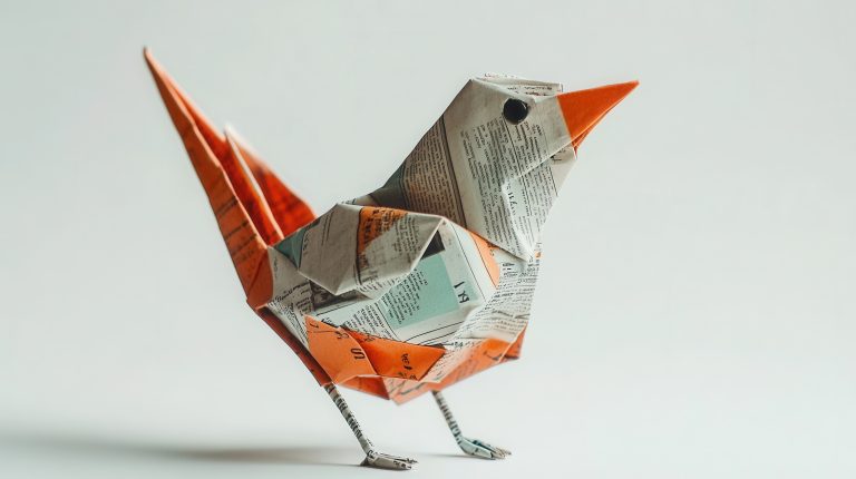 paper origami bird on white background